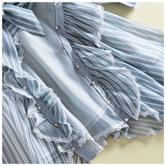 Final SALE ❤️🔥🪽Runway Blue Stripe Asymmetrical Dress large - Picture 6 of 6